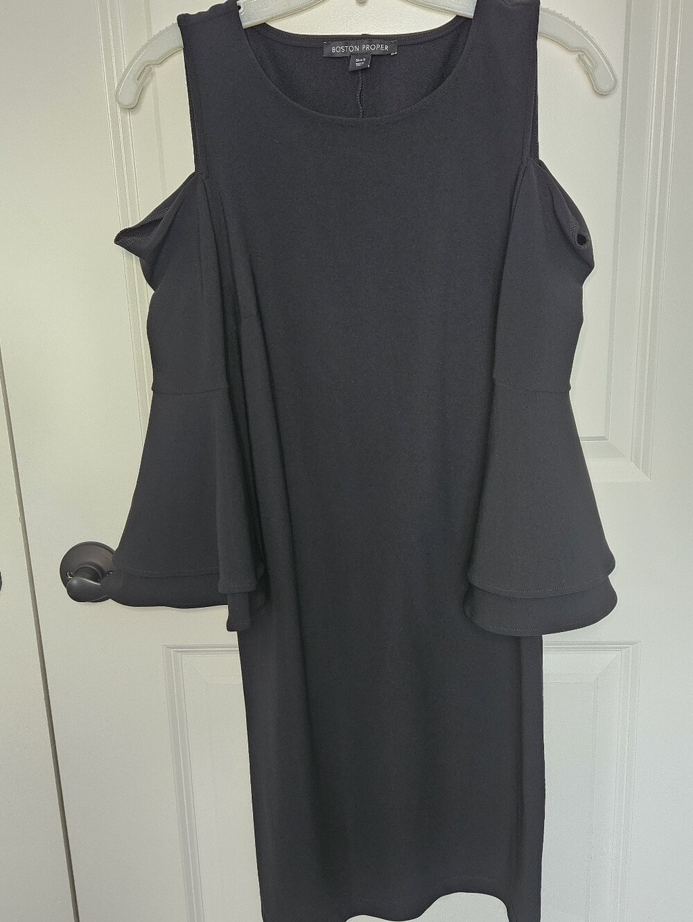 Boston Proper Women's Black Cold Shoulder Ruffle Knit Stretch Sheath Dress Small